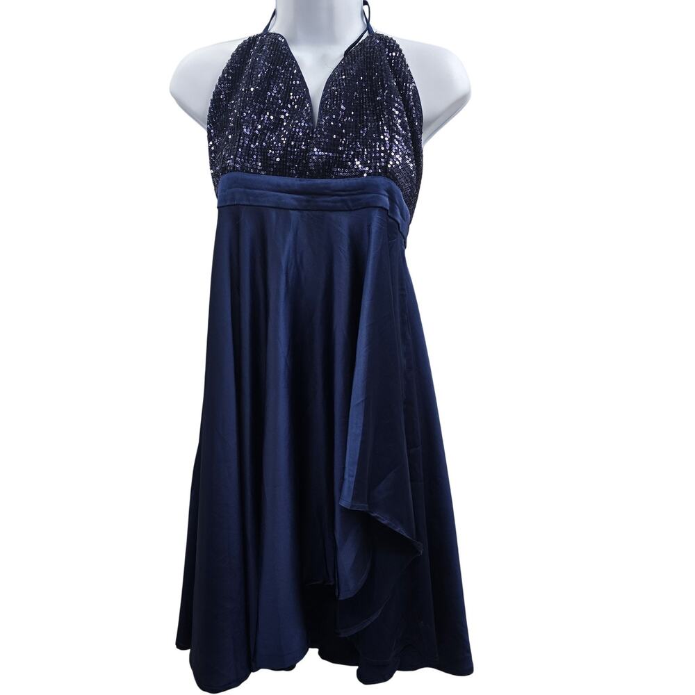 Shareen Dress Womens Size 10 Navy Blue Sequin Halter